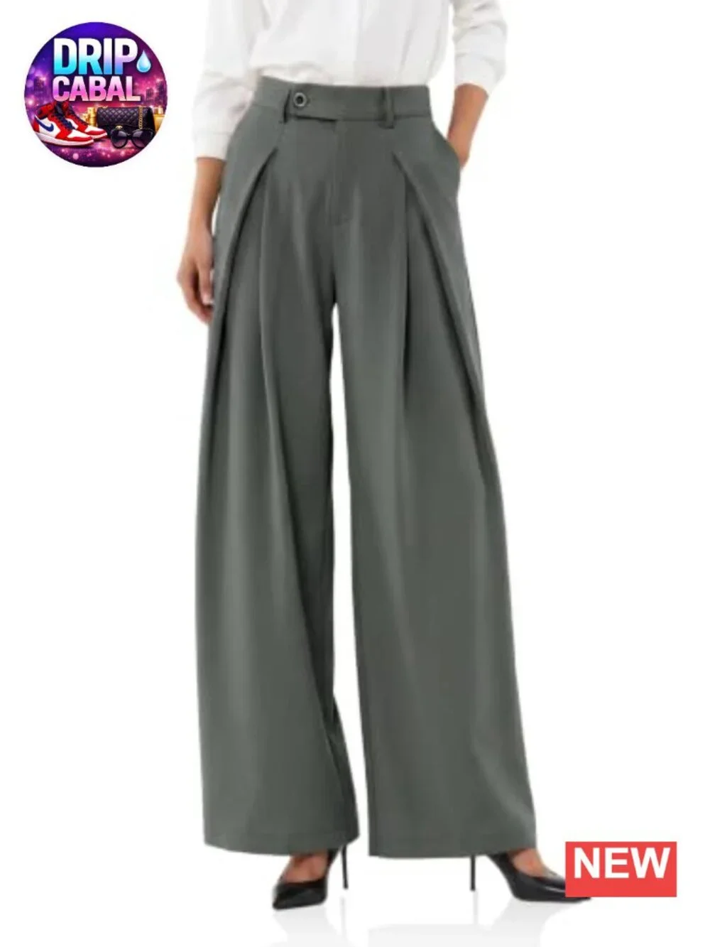 Wide Leg Pleated High Waisted Trousers Dressy Pants Loose Fit Business Casual